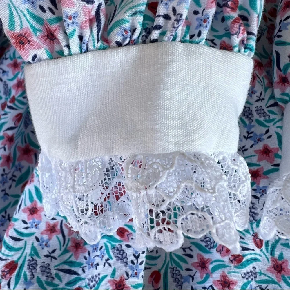 Vtg Polly Flinders Delicate Floral Long Sleeve Dress Diamond  Smocked Lace Sz 3T